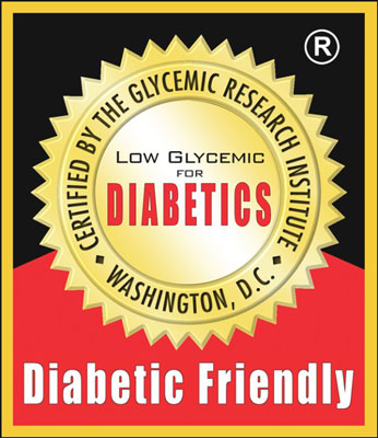 Auswahl von verpackten Lebensmitteln mit niedrigglykämischen Zertifizierungssiegeln