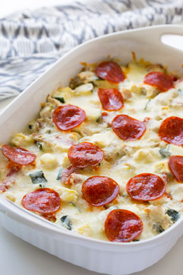 Keto-Eintopfgericht: Hühnchen-Pizza-Auflauf